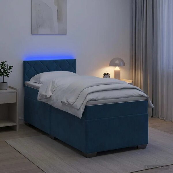 Krevet s box springom madracem i LED-om Plava 90 x 190 cm - Plava 90 x 190 cm Dizajn s rombovima