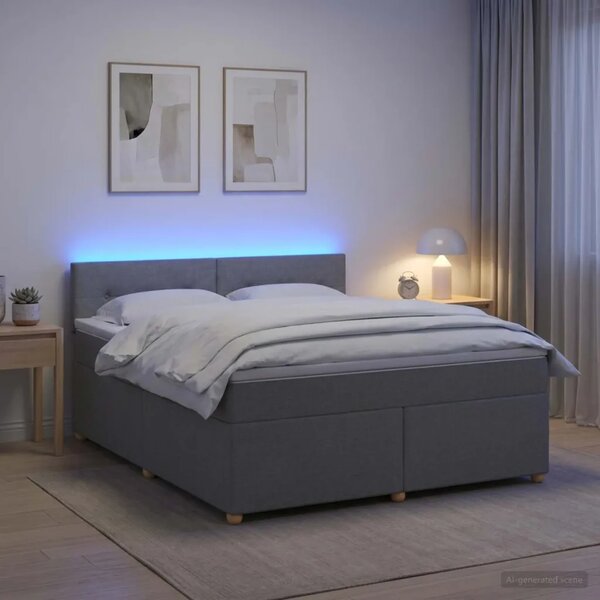 Boxspring krevet s madracem Svjetlosiva 140 x 190 cm Tkanina - Svjetlosiva 140 x 190 cm Prošiveno gumbima
