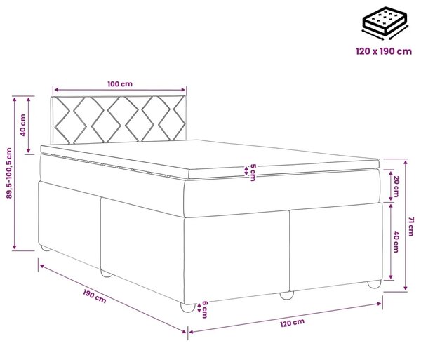 Boxspring krevet s madracem Krem 120 x 190 cm Tkanina - Krem 120 x 190 cm Dizajn s rombovima