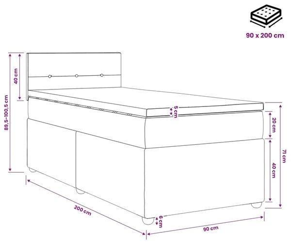 Boxspring krevet s madracem Svjetlosiva 90 x 200 cm Tkanina - Svjetlosiva 90 x 200 cm Prošiveno gumbima