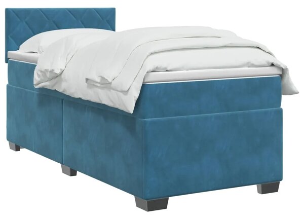 Krevet s box springom madracem i LED-om Plava 90 x 190 cm - Plava 90 x 190 cm Dizajn s rombovima