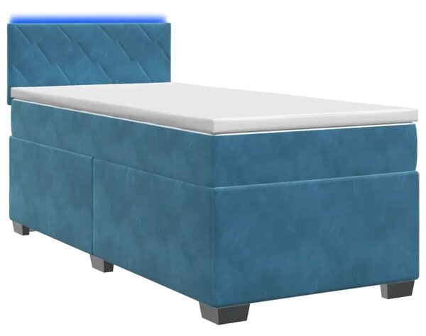 Krevet s box springom madracem i LED-om Plava 90 x 190 cm - Plava 90 x 190 cm Dizajn s rombovima