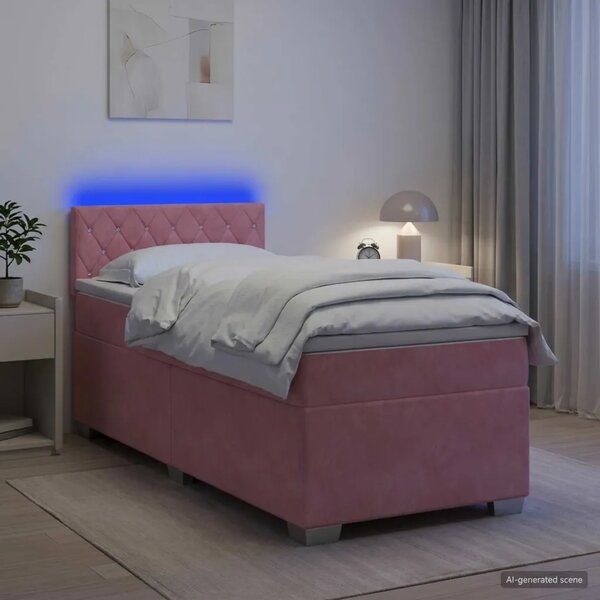 Krevet s box springom madracem i LED-om Ružičasta 90 x 200 cm - Ružičasta 90 x 200 cm Kristal s dugmadima