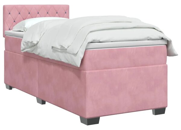 Boxspring krevet s madracem Ružičasta 90 x 200 cm Baršun - Ružičasta 90 x 200 cm Kristal s dugmadima