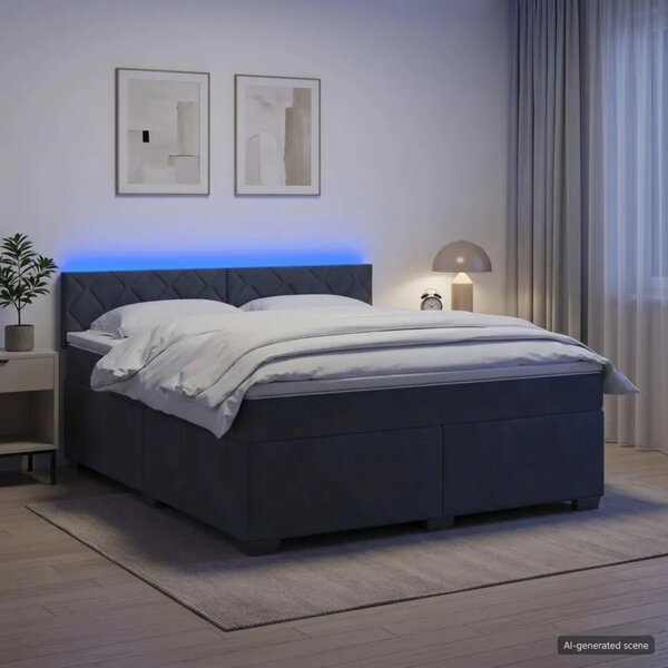 Krevet s box springom madracem i LED-om Tamnosiva 160 x 200 cm - Tamnosiva 160 x 200 cm Dizajn s rombovima