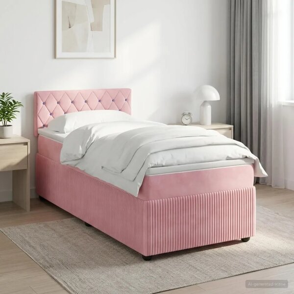 Boxspring krevet s madracem Ružičasta 90 x 200 cm Baršun - Ružičasta 90 x 200 cm Kristal s dugmadima