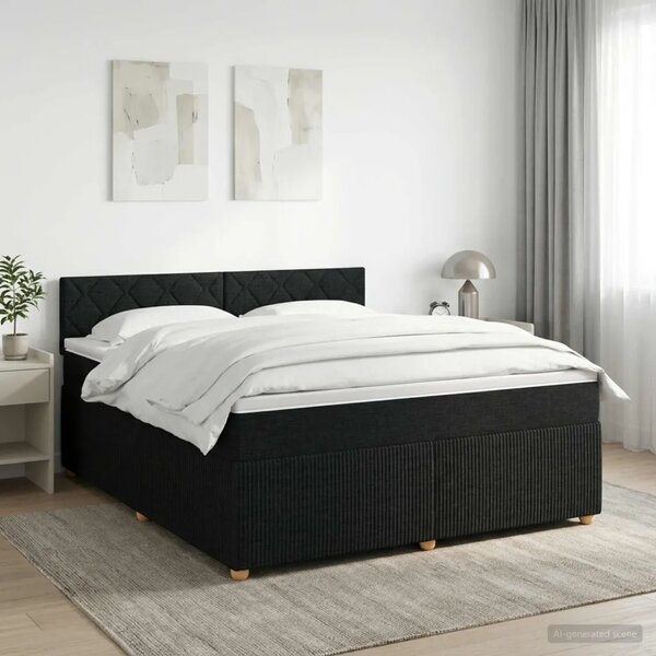 Boxspring krevet s madracem Crna 180 x 200 cm Tkanina - Crna 180 x 200 cm Dizajn s rombovima