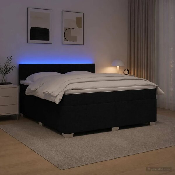 Krevet s box springom madracem i LED-om Crna 180 x 200 cm - Crna 180 x 200 cm Dizajn s rombovima