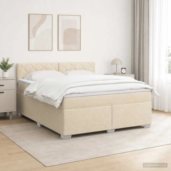 Krevet s box springom madracem i LED-om Krem 160 x 200 cm - Krem 160 x 200 cm Dizajn s rombovima