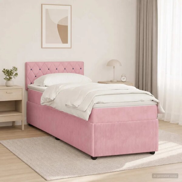 Boxspring krevet s madracem Ružičasta 90 x 200 cm Baršun - Ružičasta 90 x 200 cm Kristal s dugmadima