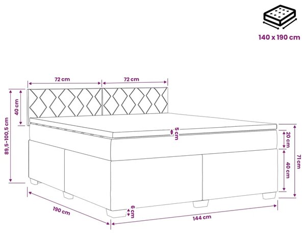 Krevet s box springom madracem i LED-om Tamnosiva 140 x 190 cm - Tamnosiva 140 x 190 cm Dizajn s rombovima
