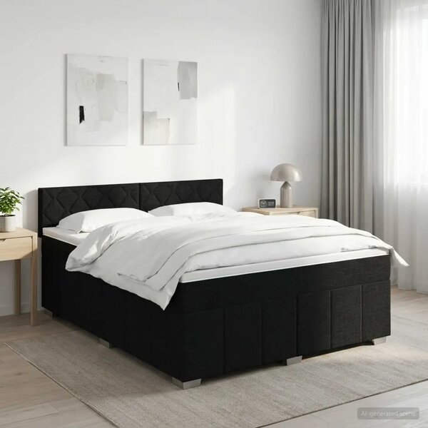 Boxspring krevet s madracem Crna 180 x 200 cm Tkanina - Crna 180 x 200 cm Dizajn s rombovima