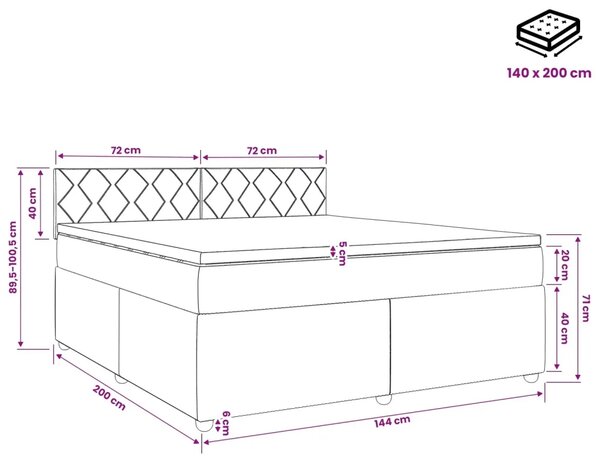 Boxspring krevet s madracem Tamnosiva 140 x 200 cm Tkanina - Tamnosiva 140 x 200 cm Dizajn s rombovima