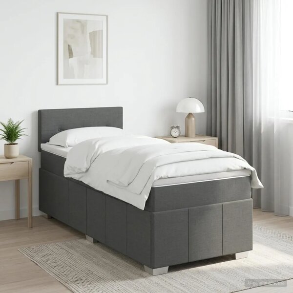 Boxspring krevet s madracem Tamnosiva 90 x 190 cm Tkanina - Tamnosiva jedna veličina Prošiveno gumbima