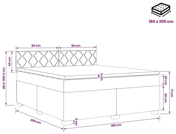 Krevet s box springom madracem i LED-om Crna 180 x 200 cm - Crna 180 x 200 cm Dizajn s rombovima
