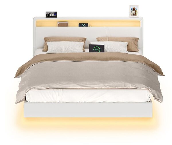 Okvir kreveta s LED rasvjetom i stanicom za punjenje - 140x200 cm
