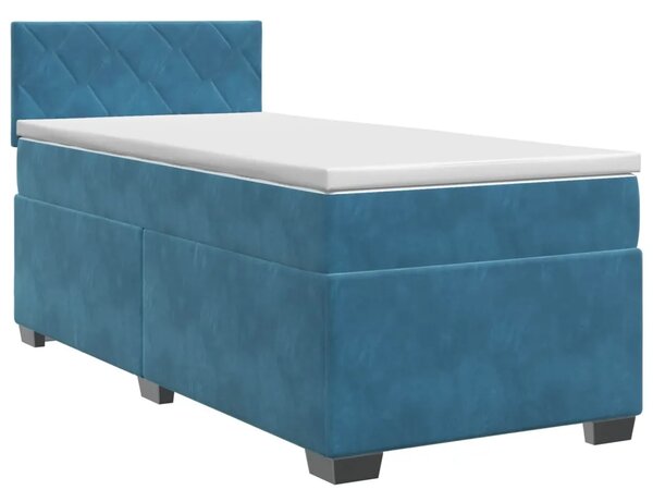 Boxspring krevet s madracem Tamno plava 90 x 190 cm Baršun - Plava 90 x 190 cm Dizajn s rombovima