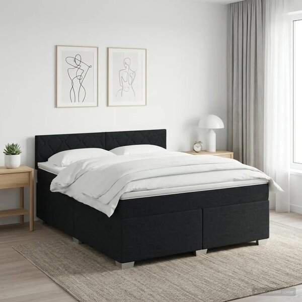 Boxspring krevet s madracem Crna 180 x 200 cm Tkanina - Crna 180 x 200 cm Dizajn s rombovima