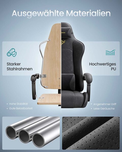 Ergonomska igraća stolica s osloncem za noge i jastukom od perja - Siva