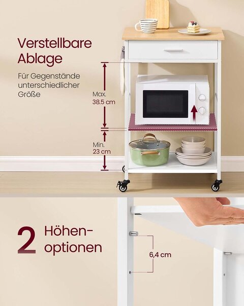 Kuhinjska kolica s kotačima, puno prostora za pohranu - 45D x 98,7Š cm