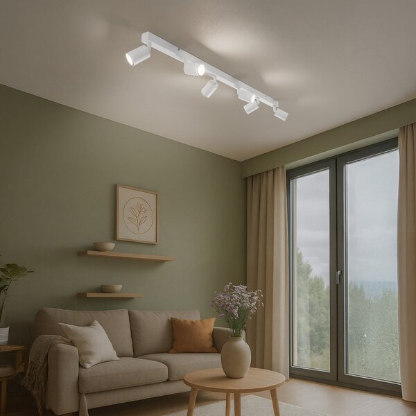 TK Lighting Stropni reflektor, gornji, bijeli, 127 cm, 6 žarulja, metalni, GU10, prigušiva, Bijela, Dnevni boravak/blagovaonica, Metal