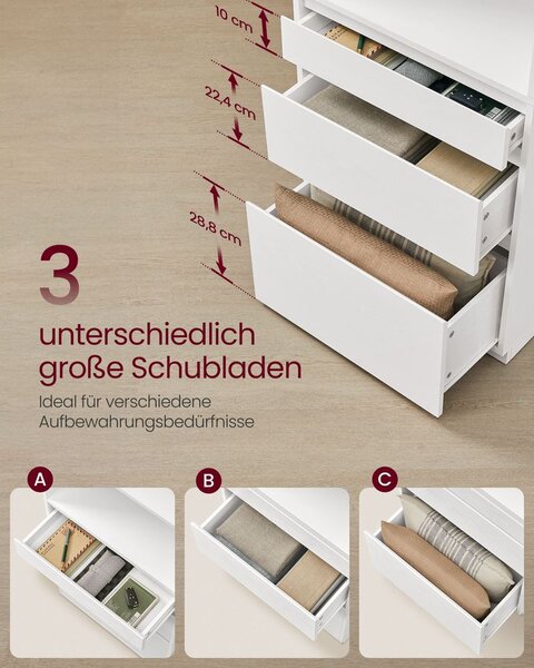 Ormara s 3 ladice različitih veličina