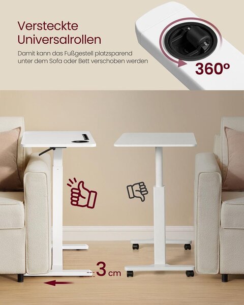 Mobilni bočni stolić s kotačima i držačima za čaše - 80 x 45 cm