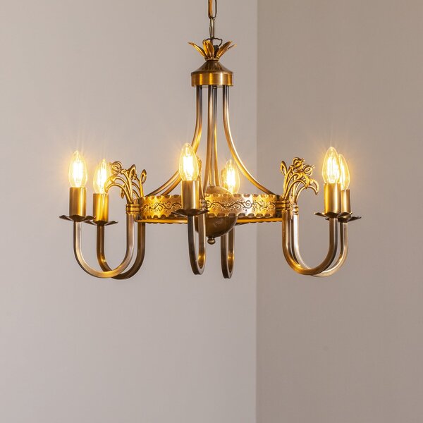 Jupiter Luster Castle, patinirano svjetlo, Ø 62 cm, metal, 6 žarulja., prigušiva, Bronca / stari mesing, Dnevni boravak/blagovaonica, Metal
