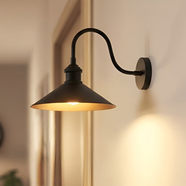 ROYALTECH Zidna lampa Christer, crna, širina 24 cm, metal, E27, prigušiva, Crno, Dnevni boravak/blagovaonica, Metal, Zidna utičnica ispod