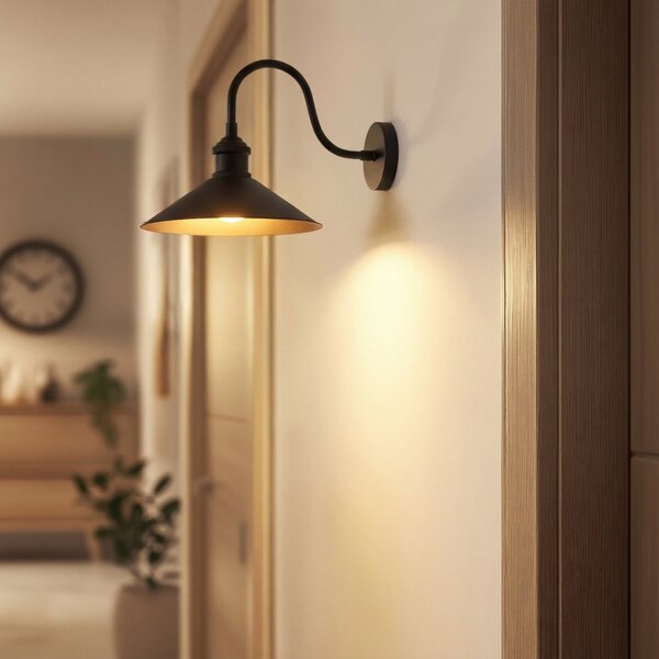 ROYALTECH Zidna lampa Christer, crna, širina 24 cm, metal, E27, prigušiva, Crno, Dnevni boravak/blagovaonica, Metal, Zidna utičnica ispod