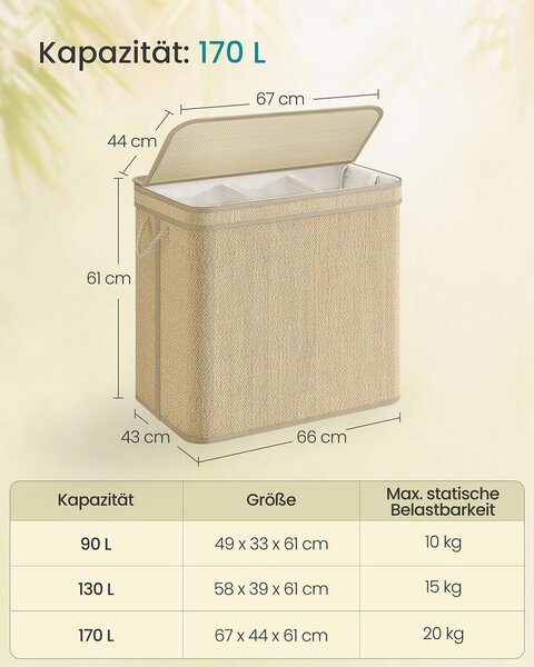 Košara za rublje od bambusa - Bež - 130litara