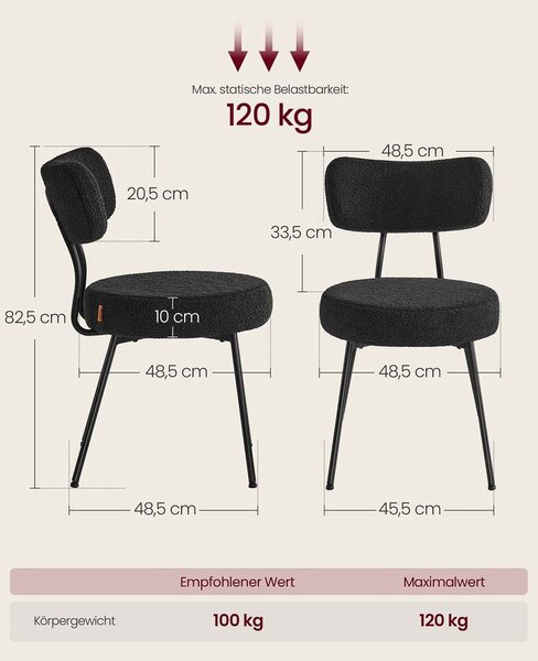 Set od 2 blagovaonske stolice s flis površinom - Crna