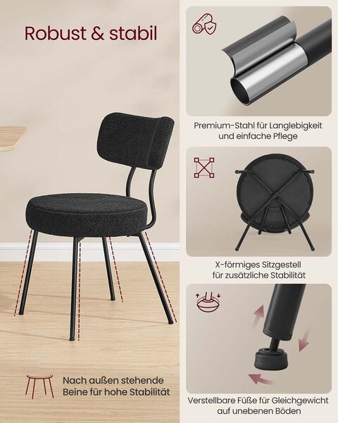 Set od 2 blagovaonske stolice s flis površinom - Crna