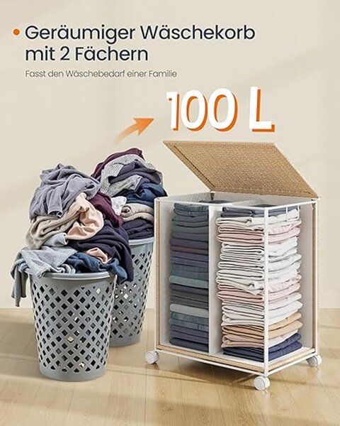 Košara za rublje 100 L s 2 odjeljka i kotačićima - 140L