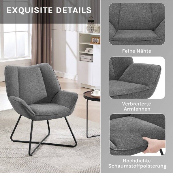 Wingback Chair stolica za opuštanje s metalnim okvirom - Siva