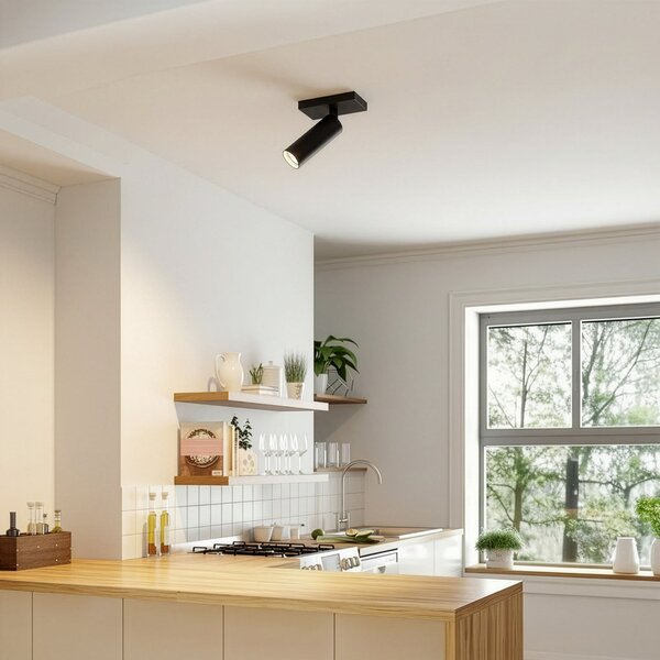 Arcchio Brinja Slim stropni reflektor, crni, 1 žarulja GU10 MR11, prigušiva, Crno, Područje hodnika, Aluminij