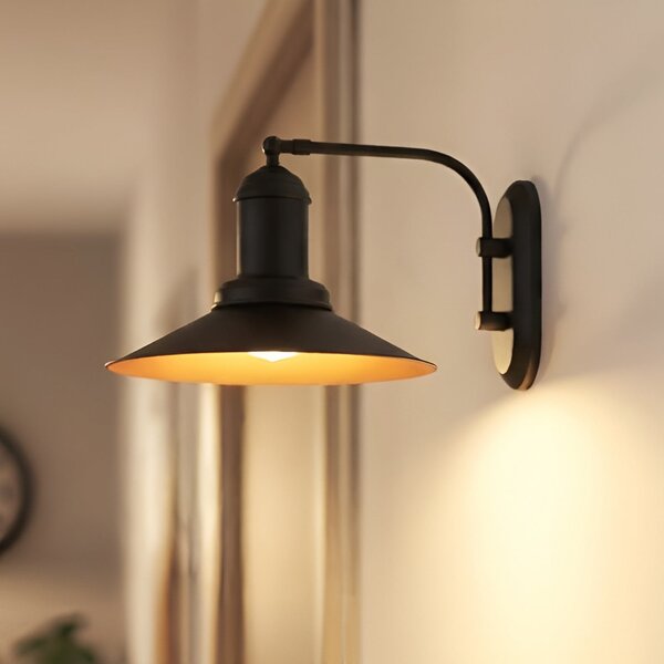 ROYALTECH Zidna lampa Lorato, crna, visina 25 cm, metal, E27, prigušiva, Crno, Dnevni boravak/blagovaonica, Metal, Zidna utičnica ispod