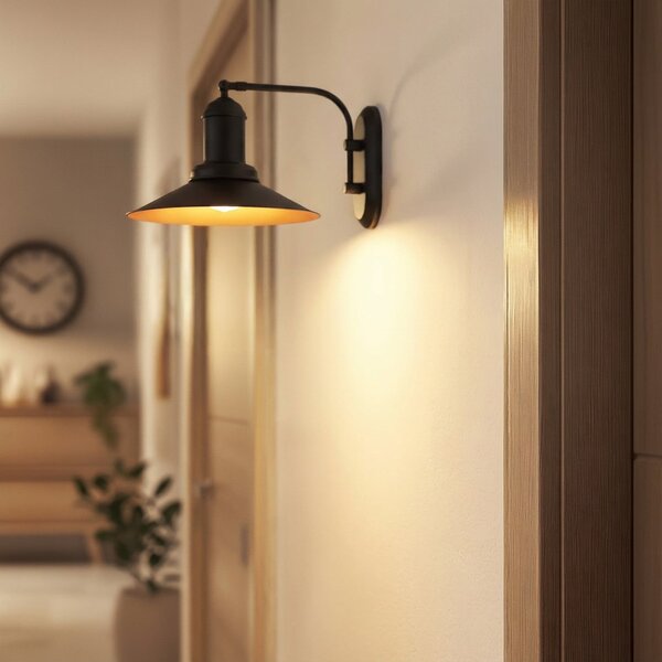 ROYALTECH Zidna lampa Lorato, crna, visina 25 cm, metal, E27, prigušiva, Crno, Dnevni boravak/blagovaonica, Metal, Zidna utičnica ispod