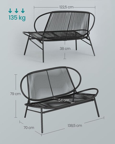 PE vrtna klupa od ratana 70 x 138,5 x 79 cm