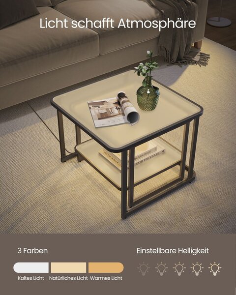 Set stolića za kavu od 2 komada s LED svjetlom - Crna