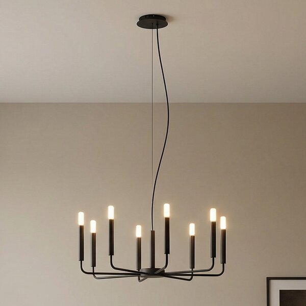 Nowodvorski Lighting Luster ORTO, crni, metalni, Ø 73 cm, 8 svjetala, Crno, Dnevni boravak/blagovaonica, Metal, Objesite s više svjetala