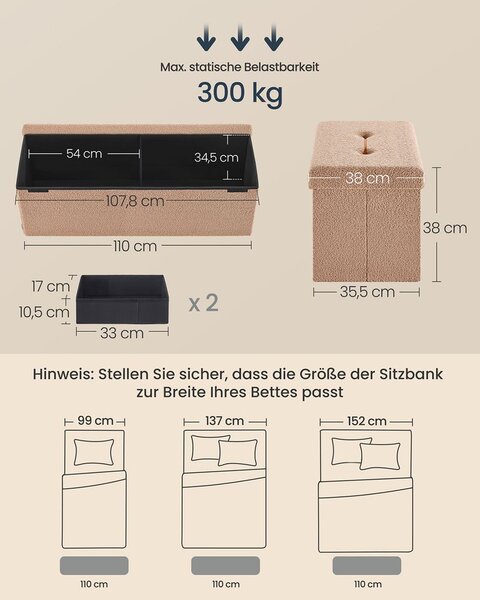 Tabure s prostorom za odlaganje 38 x 110 x 38 cm - Smeđa