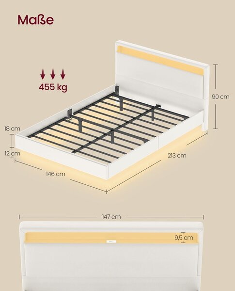Okvir kreveta s LED rasvjetom i stanicom za punjenje - 140x200 cm