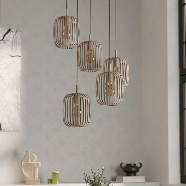 EGLO Viseća lampa Romazzina, boja pijeska, čelik, Ø 50 cm, 5 žarulja., prigušiva, Bež, Dnevni boravak/blagovaonica, Metal