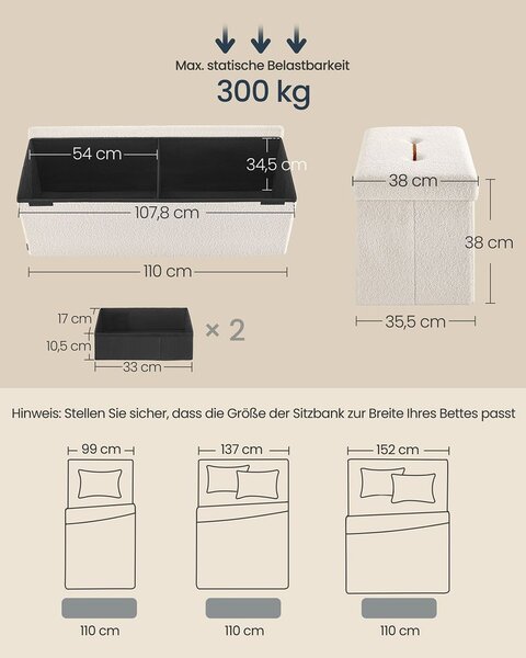 Tabure s prostorom za odlaganje 38 x 110 x 38 cm - Smeđa