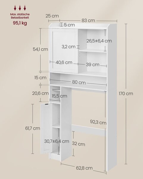 WC polica s kliznim vratima 25 x 83 x 170 cm
