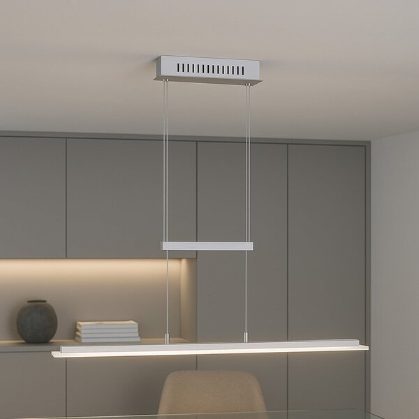 FISCHER & HONSEL Tenso LED viseća svjetiljka, nikal, 115 cm, metal, CCT, dimer, prigušiva, Sivo, Dnevni boravak/blagovaonica, Metal
