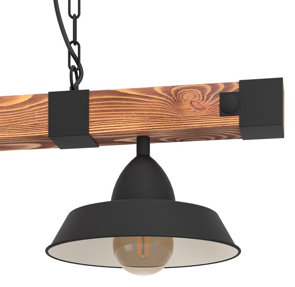 EGLO Viseća lampa Oldbury, crno/tamno drvo, dužina 86 cm, 2 žarulje., prigušiva, Drvo, Dnevni boravak/blagovaonica, Drvo
