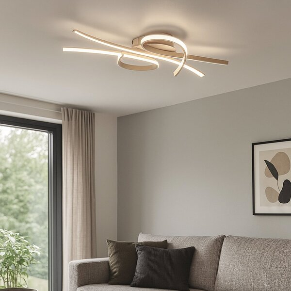 FISCHER & HONSEL Biba LED stropna svjetiljka, boje pijeska, duljina 100 cm, metalna, CCT, prigušiva, Bež, Dnevni boravak/blagovaonica, Metal