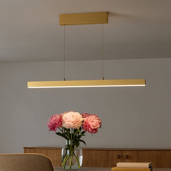 FISCHER & HONSEL Vayana LED viseća lampa, duljina 190 cm, boja pijeska, metal, CCT, prigušiva, Bež, Dnevni boravak/blagovaonica, Metal